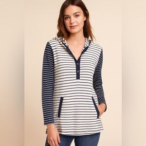 Lighthouse by Lands’ End Striped Hoodie XS NWT Navy White Nautical Pullover